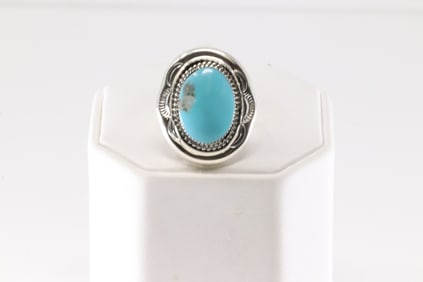 Native America Navajo Sterling Silver Turquoise Ring By Sheena Jack.