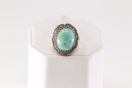 Native America Navajo Sterling Silver Turquoise Ring By F.