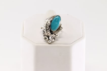 Native America Navajo Sterling Silver Turquoise Ring By M.H.
