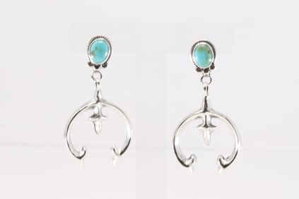 Native America Navajo Sterling Silver Turquoise Naja Post / Dangling Earring's By Sharon McCarthy.