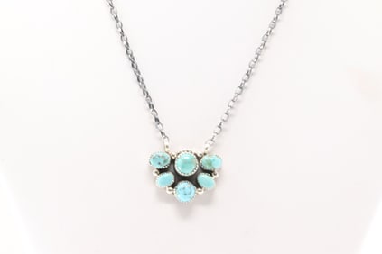 Native America Navajo Sterling Silver Kingman Turquoise Necklace By Shelia Becenti.
