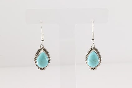 Native America Navajo Sterling Silver Kingman Turquoise Dangling Earring's By Trish Largo.