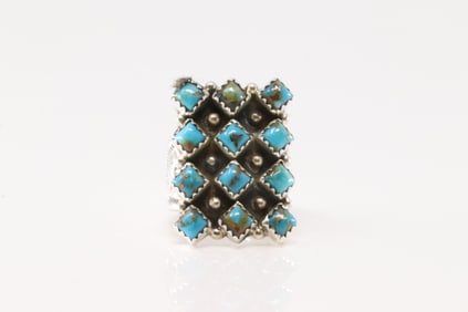 Native American Navajo Sterling Silver Turquoise Ring By Verley Betone.