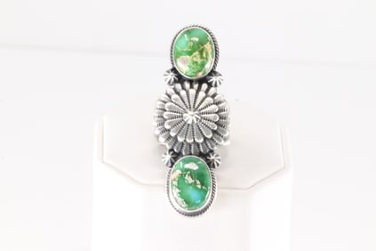 Native America Navajo Sterling Silver Sonora Gold Turquoise Ring By Samuel Yellowhair.