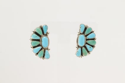 Native America Navajo Sterling Silver Kingman Turquoise Post Earring's By Alicia Wilson.