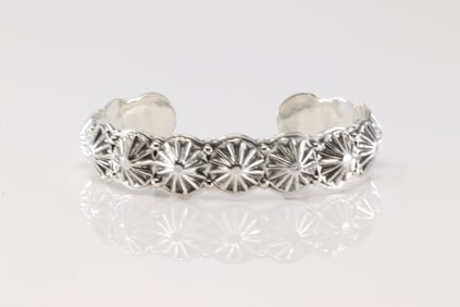 Native America Navajo Sterling Silver Solid Stamped Star Bracelet Cuff By Thomas Yazzie.