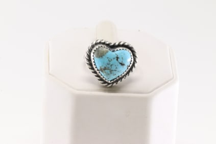 Native America Navajo Sterling Silver Turquoise Heart Ring By Dixon.