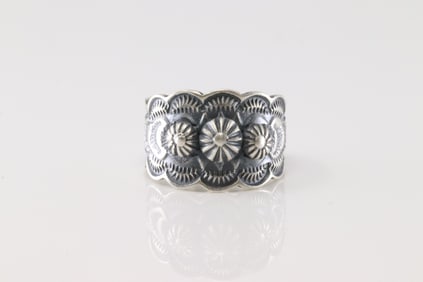 Native America Navajo Sterling Silver Stamped Star Ring By R.