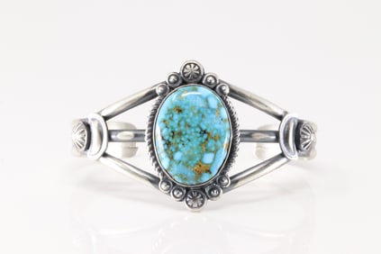 Native America Navajo Sterling Silver Kingman Turquoise Bracelet Cuff By Robert Shakey.