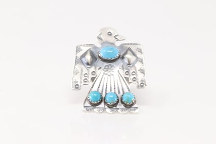 Native America Navajo Sterling Silver Turquoise Thunderbird Ring By Yazzie.