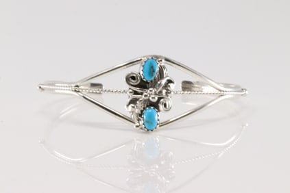 Native America Navajo Sterling Silver Turquoise Bracelet Cuff By Wade Begay.