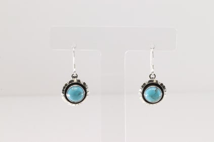 Native America Navajo Sterling Silver Turquoise Dangling Earring's By Aamos Begay.