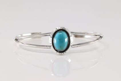 Native America Navajo Sterling Silver Turquoise Bracelet Cuff By Amos Begay.