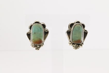Native America Navajo Sterling Silver Turquoise Post Earring's By V.H.