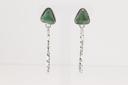 Native America Navajo Sterling Silver Kingman Turquoise Hoop Post Earring's By Elouise Kee.