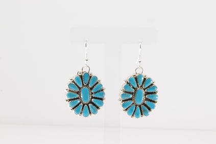 Native America Navajo Sterling Silver Kingman Turquoise Dangling Earring's By Alicia Wilson.