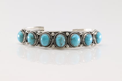 Native America Navajo Sterling Silver Turquoise Bracelet Cuff By Verley Betone.