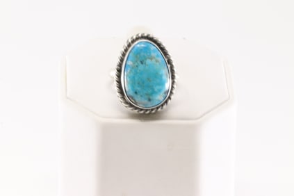Native America Navajo Sterling Silver Turquoise Ring By Dixon.