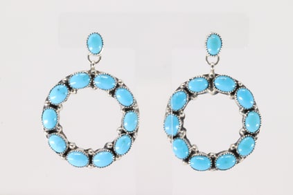 Native America Navajo Sterling Silver Kingman Turquoise Post / Dangling Earring's.