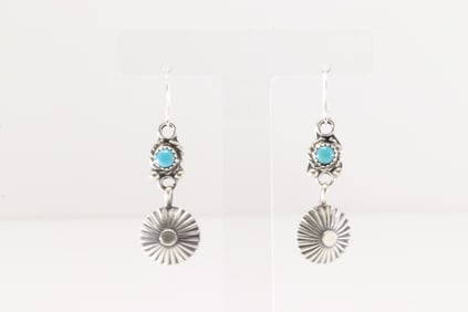 Native America Navajo Sterling Silver Turquopise Dangling Earring's By Jerold Joe.
