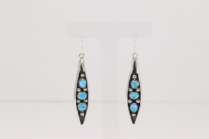Native America Navajo Sterling Silver Turquoise Dangling Earring's By Paul Largo.