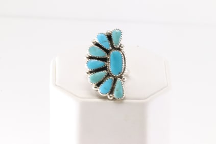 Native America Navajo Sterling Silver Turquoise Ring By Alicia Wilson.