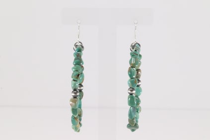 Native America Navajo Sterling Silver Turquoise & Beaded Hoop Dangling Earring's.