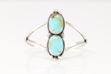 Native America Navajo Sterling Silver Kingman Turquoise Bracelet Cuff By Alfred Martinez.