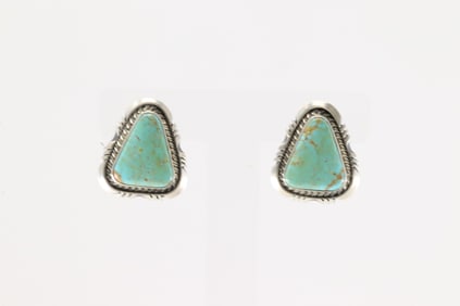 Native America Navajo Sterling Silver Kingman Turquoise Post Earring's By Alfred Martinez.