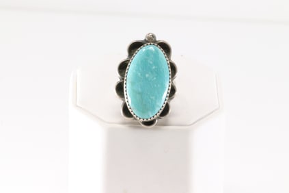 Native America Navajo Sterling Silver Turquoise Ring By M.J.