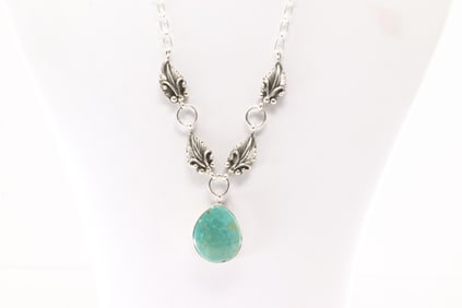 Native America Navajo Sterling Silver Turquoise Necklace By Verley Betone.
