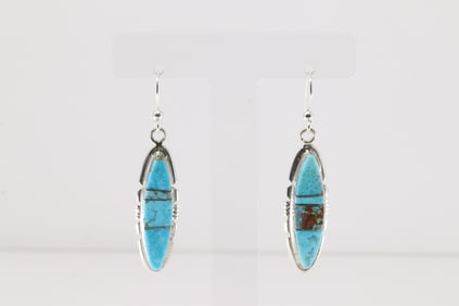 Native America Navajo Sterling Silver Kingman Turquoise Dangling Earring's By Brandon Etcity.