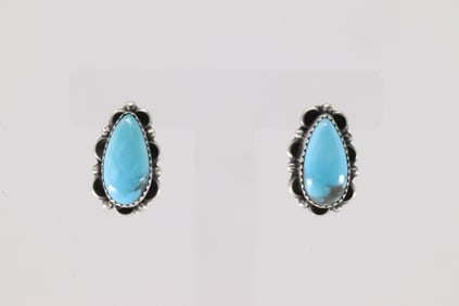 Native America Navajo Sterling Silver Turquoise Post Earring's By F.