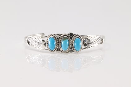 Native America Navajo Sterling Silver Turquoise Bracelet Cuff By Andrew Vandever.