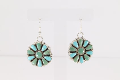 Native America Navajo Sterling Silver Kingman Turquoise Dangling Earring's By Alicia Wilson.