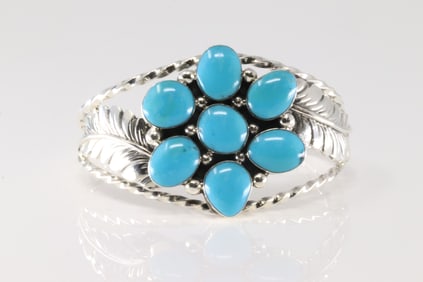 Native America Navajo Sterling Silver Kingman Turquoise Bracelet Cuff By Phyllis Smith.