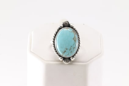 Native America Navajo Sterling Silver Turquoise Ring By Eugene Belone.