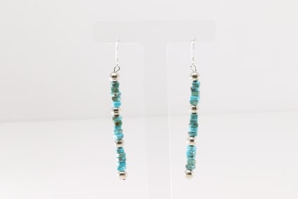 Native America Navajo Sterling Silver Beaded & Turquoise Dangling Earring's.
