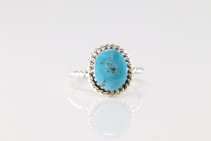 Native America Navajo Sterling Silver Turquoise Ring By Aaron Begay.