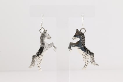 Native America Navajo Sterling Silver Horse Dangling Earring's By Louise Yazzie.
