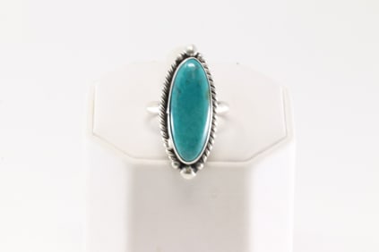 Native America Navajo Sterling Silver Turquoise Ring By Eugene Belone.