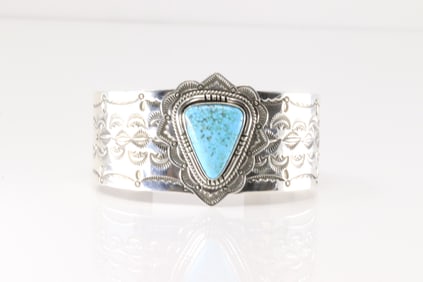 Native America Navajo Sterling Silver Kingman Turquoise Post Earring's By E.Wylie.