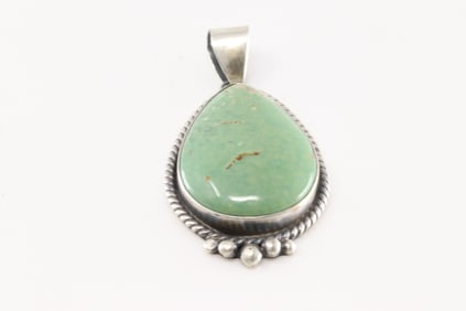 Native America Navajo Sterling Silver Kingman Turquoise Pendant By Judith Dixon.