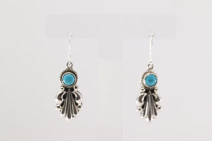 Native America Navajo Sterling Silver Turquoise Dangling Earring's By Verley Betone.