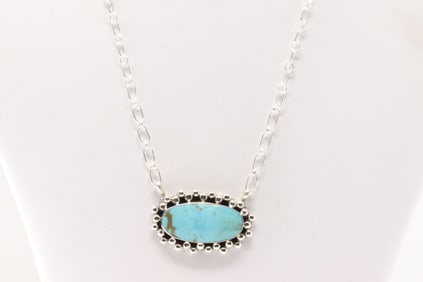 Native America Navajo Sterling Silver Turquoise Necklace By Gregg Yazzie.