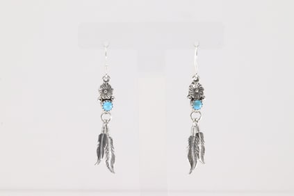 Native America Navajo Sterling Silver Turquoise Dangling Earring's By Sharon McCarthy.