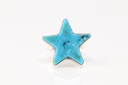 Native America Navajo Sterling Silver Turquoise Star Ring By Donovan Skeets.