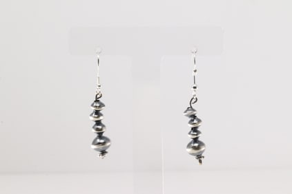 Native America Navajo Sterling Silver Pearl Beaded Dangling Earring's By Treva Jim.