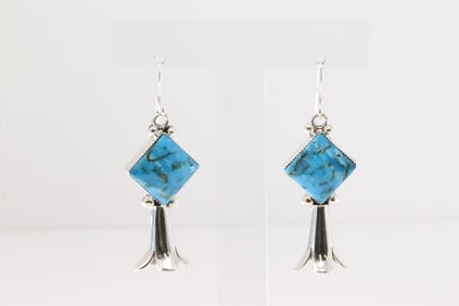 Native America Navajo Sterling Silver Turquoise Blossom Dangling Earring's By Suzanna Johson.