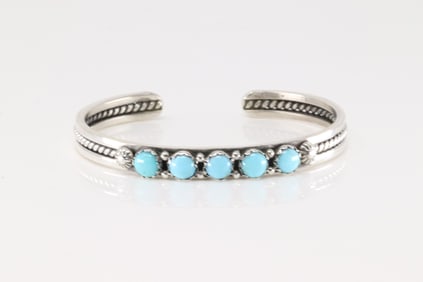 Native America Navajo Sterling Silver Turquoise Barcelet Cuff By R.King.